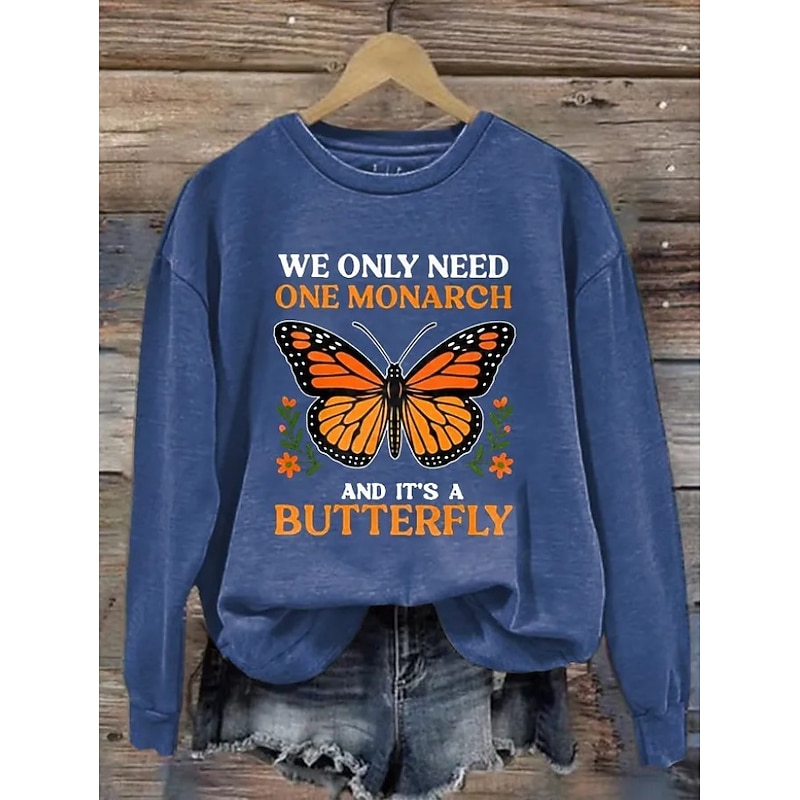 Women's Pullover Sweatshirt Graphic Animal Butterfly Warm Active Vintage Long Sleeve Crew Neck Regular Tops Street Dailywear Casual Print Black Blue Orange Green Dark Gray Spring Fall Winter2