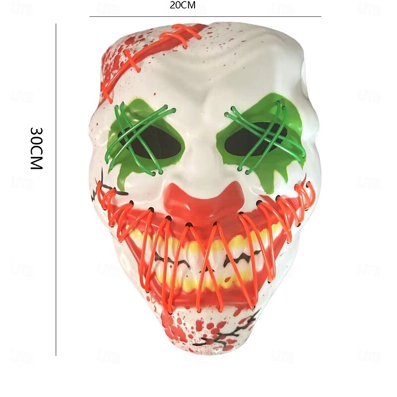 1 Pc 30 * 20CM Halloween New LED Luminous Clown Mask Halloween Fun Party COS Adult Makeup Cold Light Mask AA Battery Box2