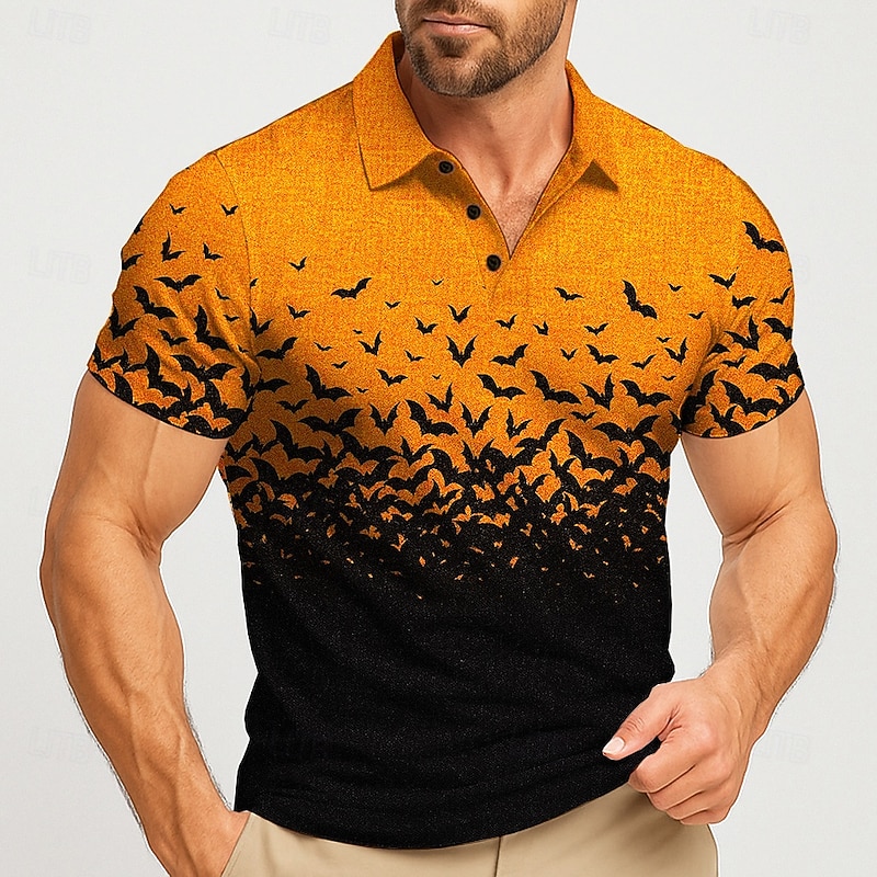 Halloween Men's Bat Polo Short Sleeve Polo Shirts Lapel Casual Athleisure Daily Wear Festival Outfit 3D Print Buttons Summer White Purple Orange