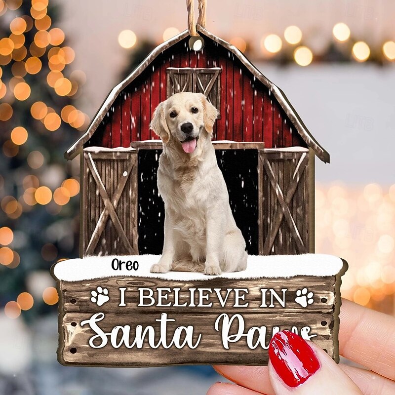 Personalized Pet Photo Christmas Ornaments Custom Wooden Red Barn Christmas Gift Idea For Family/Couple Xmas Tree Ornaments Decoration Hanging Pendant4