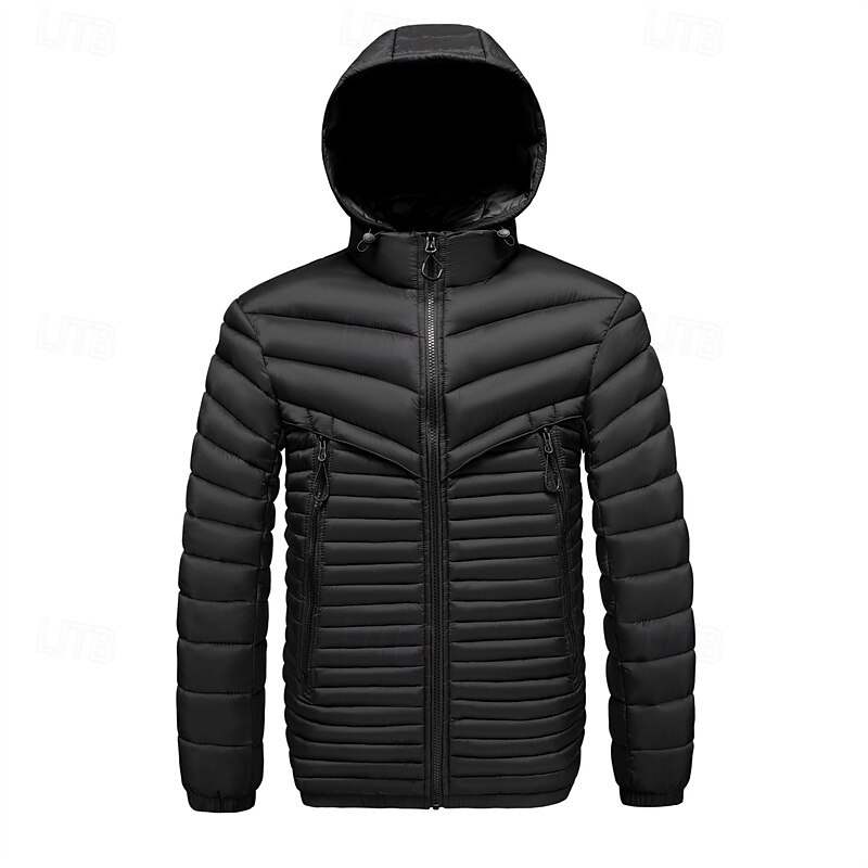 Men's Winter Coat Puffer Jacket Padded Jacket Pocket Polyster Vacation Daily Wear Date Regular Fashion Casual Comfortable Thermal Warm Winter Color Block Dark Grey Black Royal Blue Khaki Puffer Jacket3