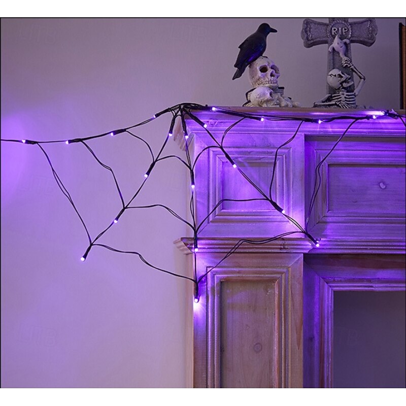 1 Pc 180 * 30CM Halloween Spider Web Light Purple Orange Light Indoor Gathering Atmosphere Decorative Light Remote Control Usb AAA Battery Box4