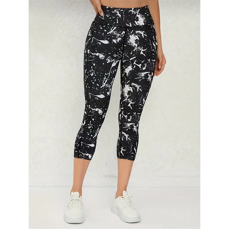 Women's Yoga Pants Side Pockets Butt Lift Tummy Control High Waist Pilates Gym Workout Running Tights Capri Leggings Bottoms Print Black+Pink+Green Black White Spandex Fall Winter Sports Activewear4