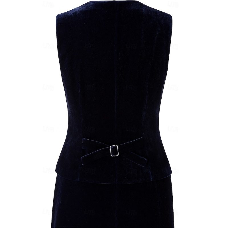 Women's 3 Pieces Suits Formal Wedding Guest Velvet Elegant Simple Long Sleeve Floor Length Peak Lapel Single Breasted3