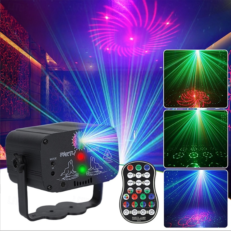 DJ Disco Stage Party Lights LED Sound Activated Laser Light RGB Flash Strobe Projector with Remote Control for Christmas Halloween Decorations Karaoke Pub KTV Bar Dance Gift Birthday Wedding