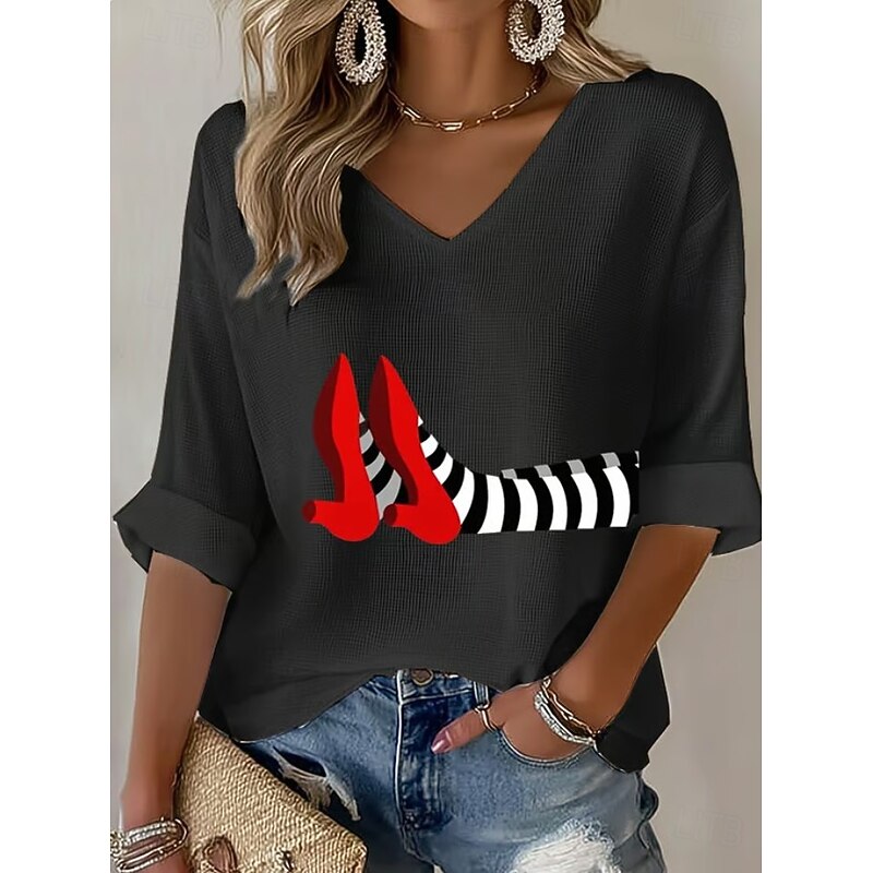 Halloween Women's Boho T-shirt Graphic Pumpkin Elegant Vintage Fashion Half Sleeve V Neck Regular Tops Daily Going out Weekend Black White Orange Green Gray Summer Spring Fall3