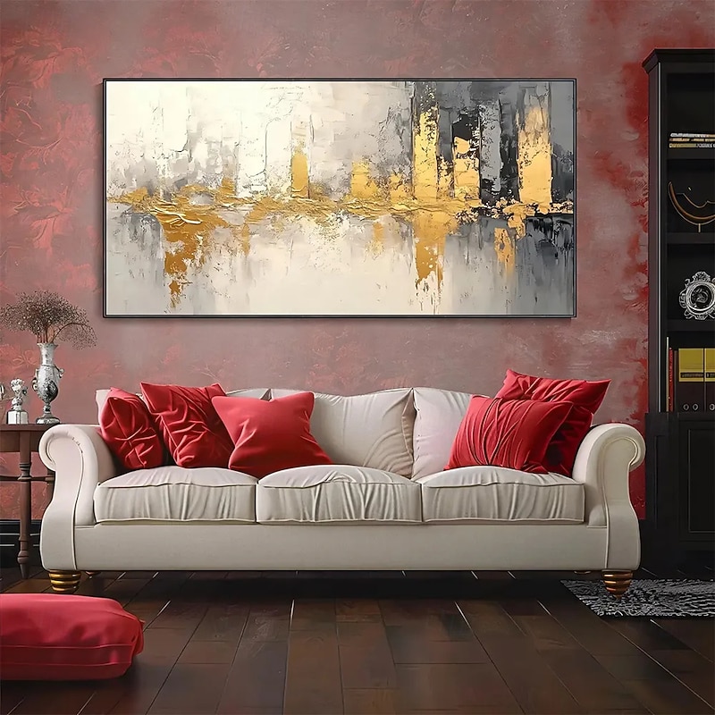 Handmade Oil Painting Canvas Wall Art Decoration Modern Gold Abstract Urban Architecture for Living Room Home Decor Rolled Frameless Unstretched Painting2