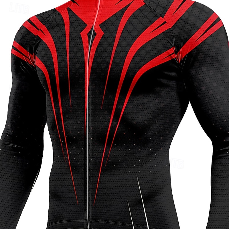 Men's Cycling Jersey with Tights Cycling Jersey Long Sleeve Red Bike Thermal Warm 3D Pad Quick Dry Anatomic Design Ultraviolet Resistant Sports Graphic Geometric Clothing Apparel3