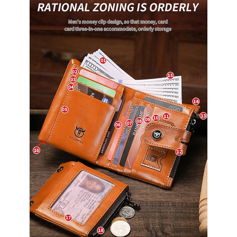 Men's Genuine Leather RFID Blocking Wallet with Chain, Anti-Theft Brush Lining, Wear-Resistant Bifold Purse for Travel, Work and Daily Use4