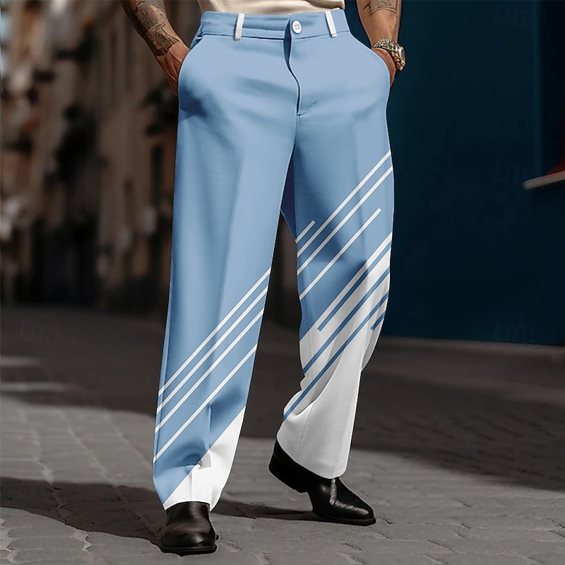Men's Geometric Striped Dress Pants Trousers Suit Pants Mid Waist Casual Dailywear Holiday Relaxed Fit Flat Front Dress Pants with Side Pockets Spring Fall 3D Print Black Pink Blue2