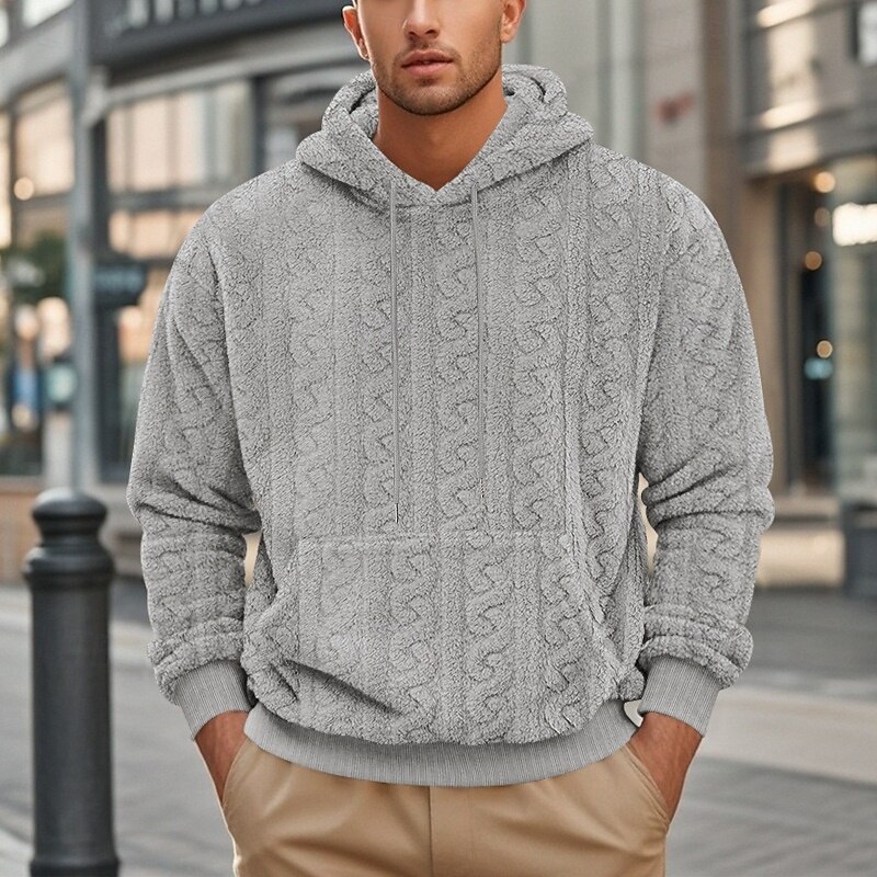 Men's Hoodie Fleece Hoodie Apricot Black Blue Brown Gray Hooded Plain Textured Sports & Outdoor Casual Daily Streetwear Cool Sportswear Winter Clothing Apparel Hoodies Sweatshirts