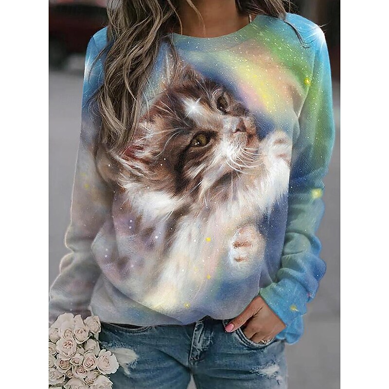 Women's Sweatshirts Graphic Animal Vintage Casual Long Sleeve Crew Neck Regular Tops Home Dailywear Casual Print Red Blue Purple Gray Summer Spring Fall3