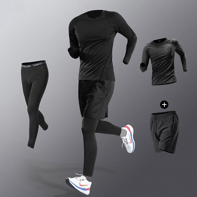 Men's Workout Suits 3 Piece Sports Set Solid Colored Clothing Suit Spring 1# 2# Basketball Running Yoga High Waist Quick Dry Long Sleeve Sport Activewear Micro-elastic Regular Fit