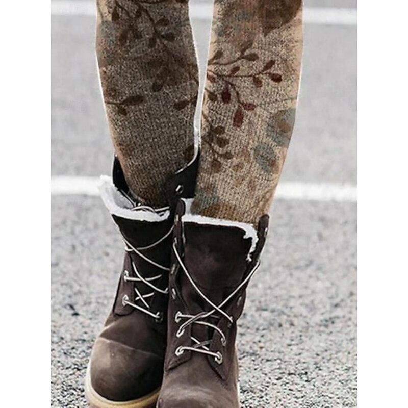 Women's Pants Trousers Leggings Cozy Leggings Streetwear Casual Full Length High Waist Floral Elastic Waist Print Breathability Comfortable Stretchy Vacation Street Daily Wear Khaki Summer Spring Fall3