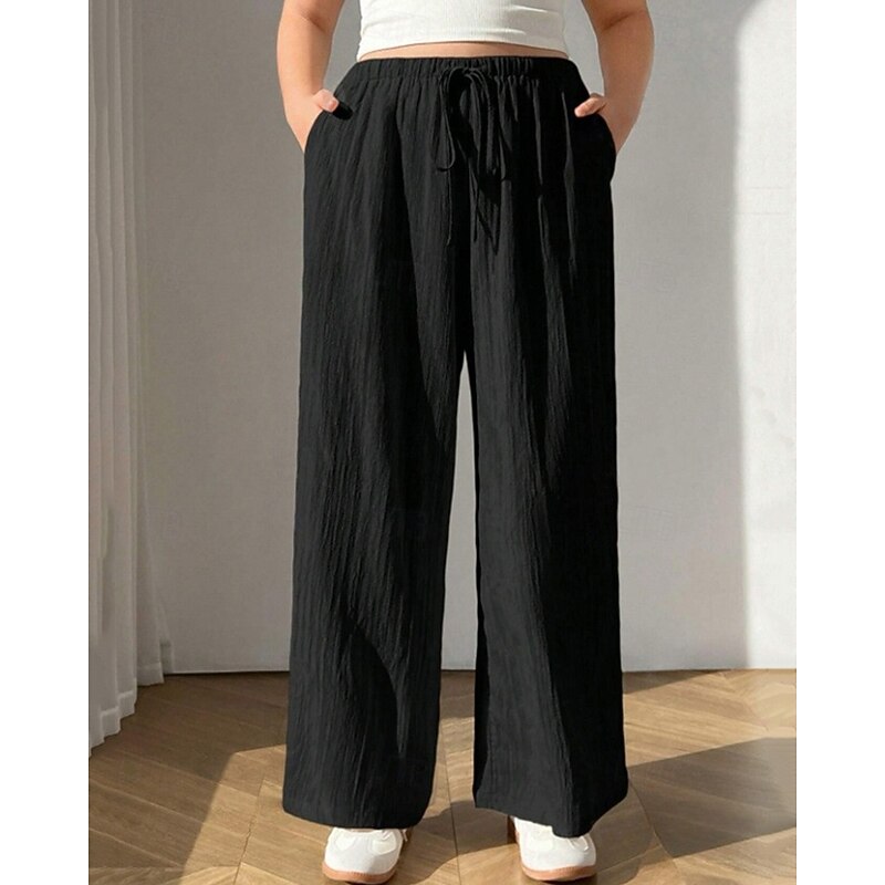 Women's Wide Leg Pants Trousers Palazzo Pants Fashion Streetwear Full Length High Waist Plain Elastic Waist Drawstring Breathability Comfortable Street Daily Wear Going out Black White Beige Summer2