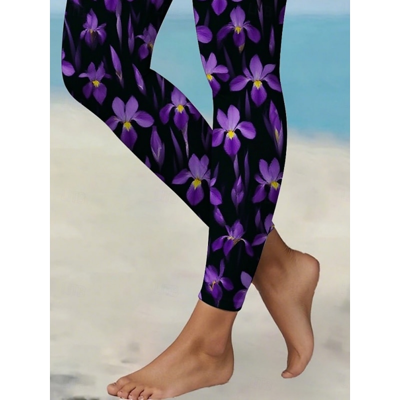 Women's Pants Trousers Leggings Streetwear Casual Full Length High Waist Floral Elastic Waist Print Breathability Comfortable Stretchy Vacation Street Daily Wear Purple Summer Spring Fall Regular Fit3