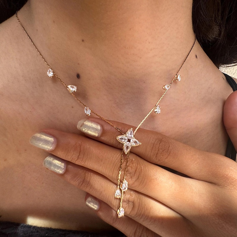 Pendant Necklace Zircon Rhinestones Women's Tassel Lolita Sweet Floral Flower Shape Wedding Y Shaped Necklace For Wedding Party Birthday2