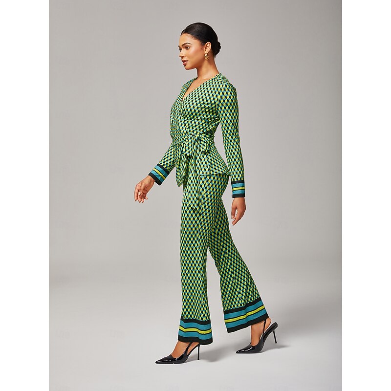 Green 3D Geometric Stretchy Wrap Top4