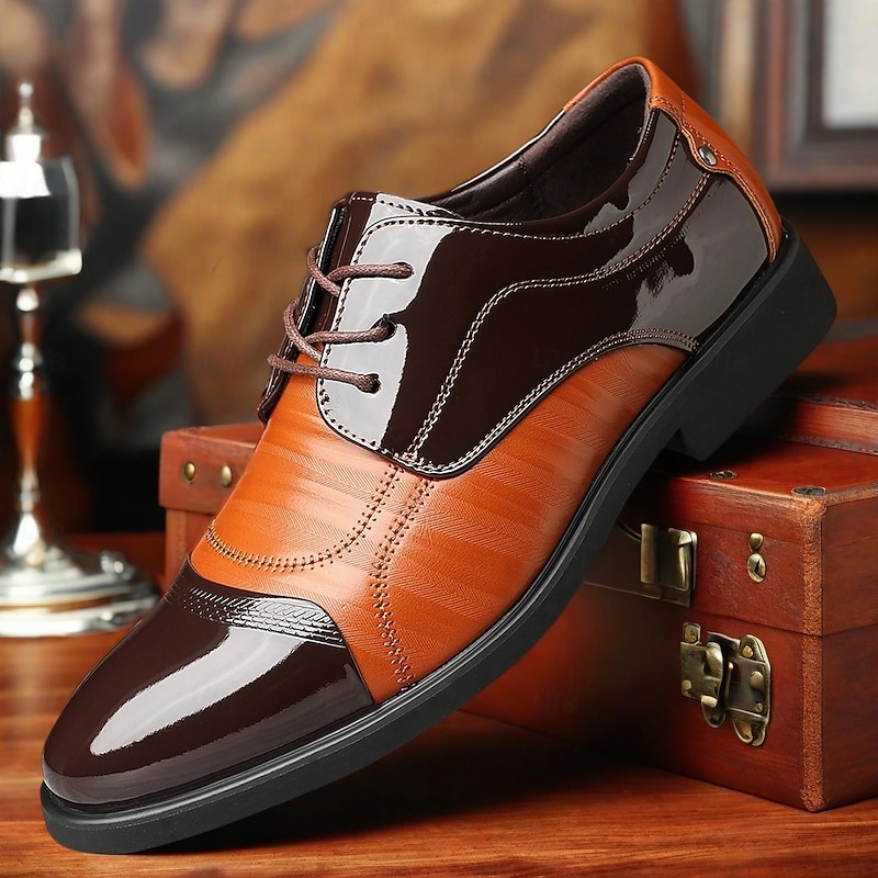Men's Colorblock Patent Faux Leather Oxford Shoes – Modern Dress Shoes for Weddings and Evening Events
