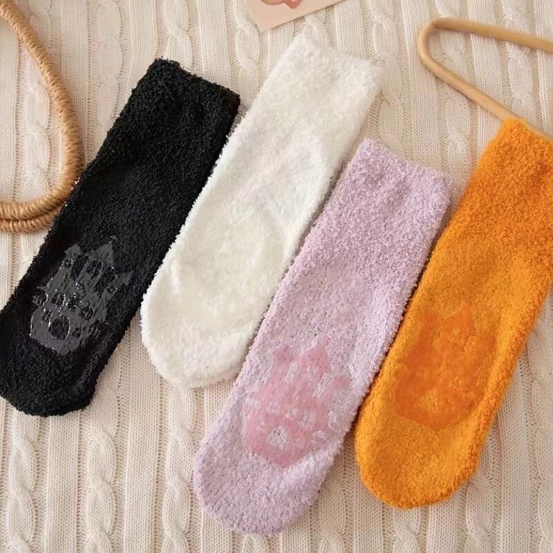 Halloween Series Trendy Wome's Coral Fleece Socks, Autumn Winter Thick Warm Floor Socks, Cozy Sleep and Slouch Socks3