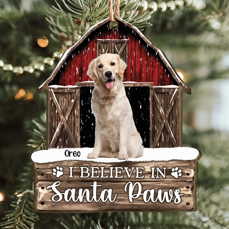 Personalized Pet Photo Christmas Ornaments Custom Wooden Red Barn Christmas Gift Idea For Family/Couple Xmas Tree Ornaments Decoration Hanging Pendant2