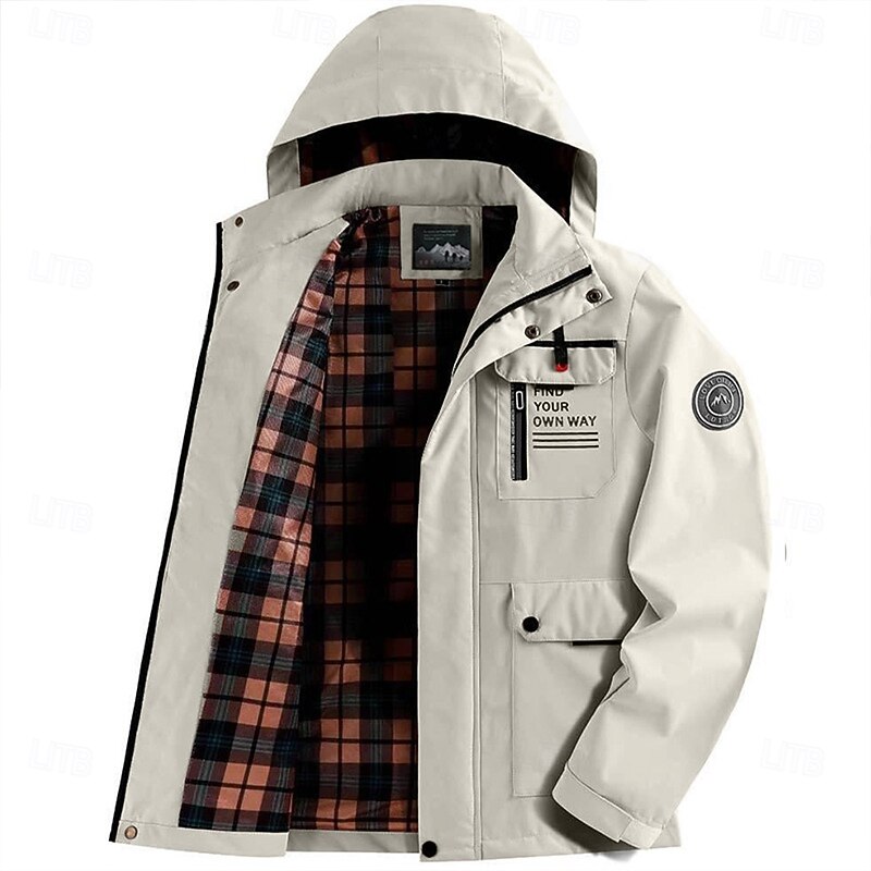 Men's Winter Coat Winter Jacket Sport Coat Raincoat Outdoor Camping & Hiking Waterproof Windbreaker Zipper Pocket Fall Winter Solid Color Fashion Streetwear Hooded Regular Wine Black White Army Green4