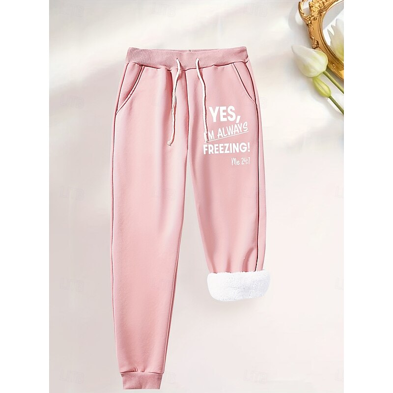 Women's Sweatpants Fleece Pants Down Pants Vintage Casual Full Length High Waist Graphic Letter Drawstring Micro-elastic Outdoor Home Daily Black Pink Red Blue Summer Spring Fall Regular Fit4