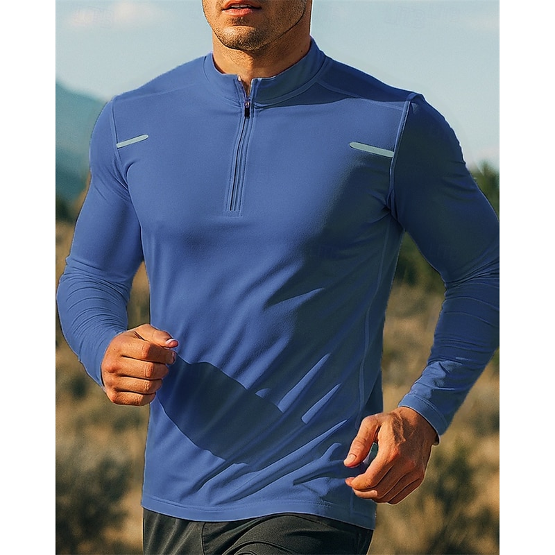 Men's Running Top Running Shirt Quarter Zip Long Sleeve Tee Tshirt Solid Colored Quick Dry Lightweight Elastic Breathable Tennis Golf Running Sportswear Activewear Black White Royal Blue4