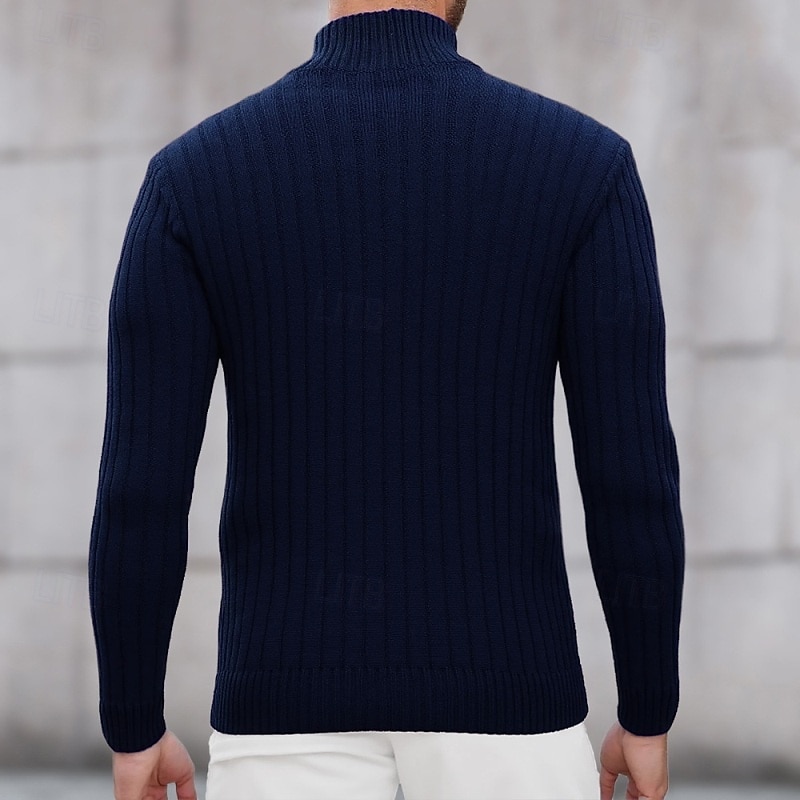 Men's Sweater Dress Sweater Cardigan Sweater Zip Sweater Knit Sweater Ribbed Knit Short Knitted Ribbed Plain Stand Collar Fashion Shawls Business Casual Clothing Apparel Fall Winter Black Burgundy M4