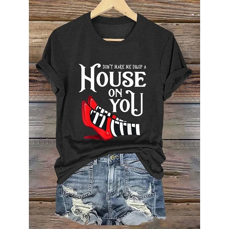 Halloween Women's Poker Ace of Spades T Shirt Graphic Letter Vintage Stylish Classic Short Sleeve Crew Neck Regular Tops Daily Weekend Print Black White Pink Red Blue Summer Spring3