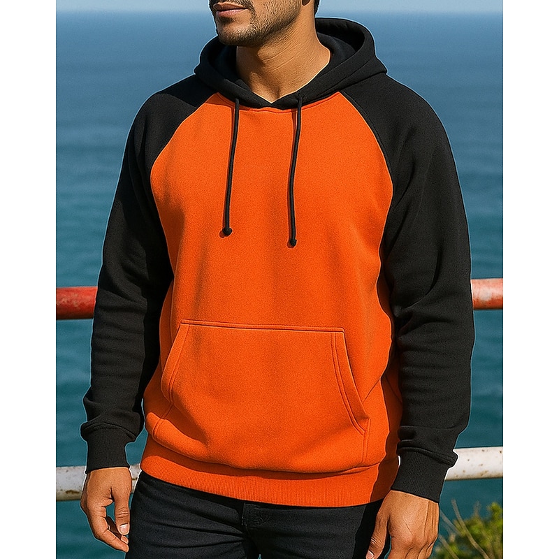 Men's Casual Sweatshirt Pullover Hoodie with Pockets Long Sleeve Top Athleisure Fall Patchwork Fashion Outdoor Travel Running Sportswear Activewear Yellow Army Green Red