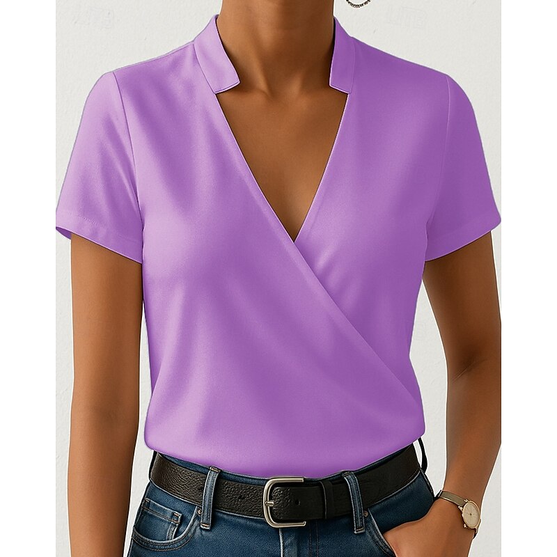 Women's T Shirt Plain Casual Short Sleeve V Neck Regular Tops Daily Going out White Blue Purple Green Summer2