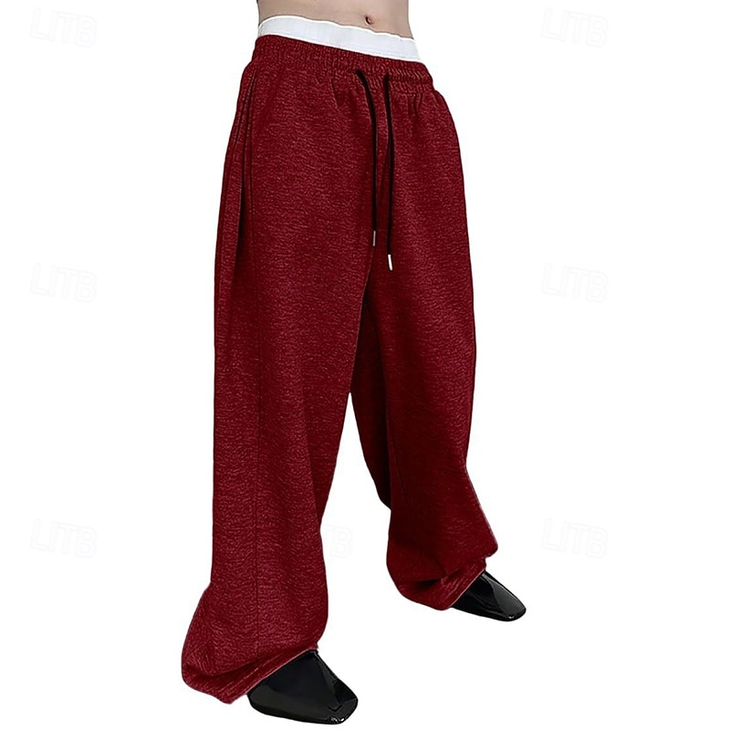 Men's Sweatpants Wide Leg Sweatpants Trousers Baggy Pants Open Bottom Sweatpants Drawstring Elastic Waist Plain Moisture Wicking Breathable Full Length Sports Outdoor Casual Daily Fashion Streetwear