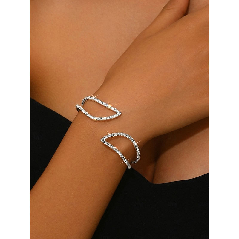 Women's Sparkling Rhinestone Open Cuff Bracelet - Elegant Statement Jewelry for Party Wear2