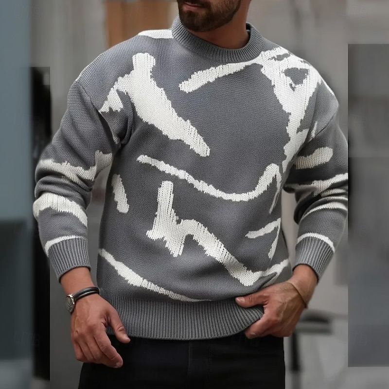 Men's Color Block Pullover Sweater Jumper Knitwear Crewneck Casual Vacation Home Daily 3D Print Knitting Keep Warm Long Sleeve Spring Fall Winter Gray