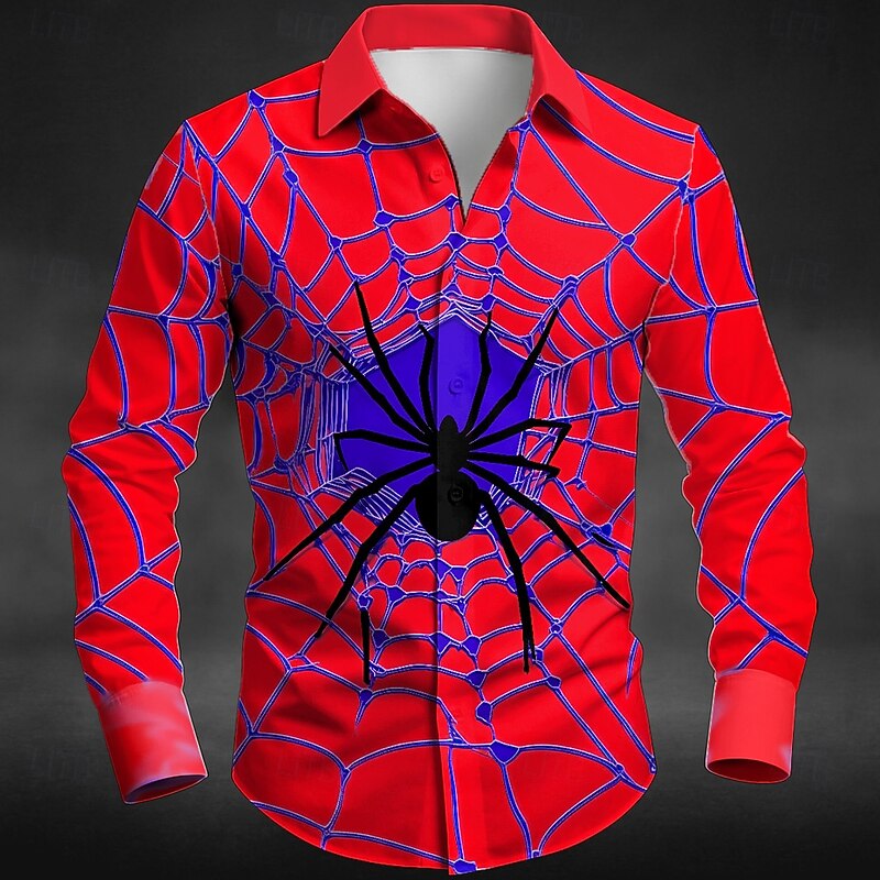 Halloween Men's Spider web Halloween Costumes Shirt Button Up Shirt Long Sleeve Dark Gothic Style Outdoor Holiday Summer Spring Turndown 3D Print Collared Shirts Orange Green Rose Red4