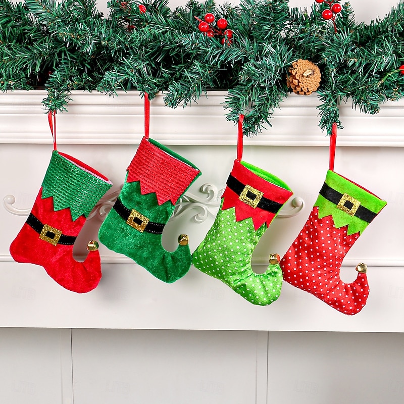 Christmas Stocking Belt Design Ornament for Mall Christmas Tree Gift Bag Hanging Decoration Holiday Candy Sock for Home Fireplace Winter Festival Party
