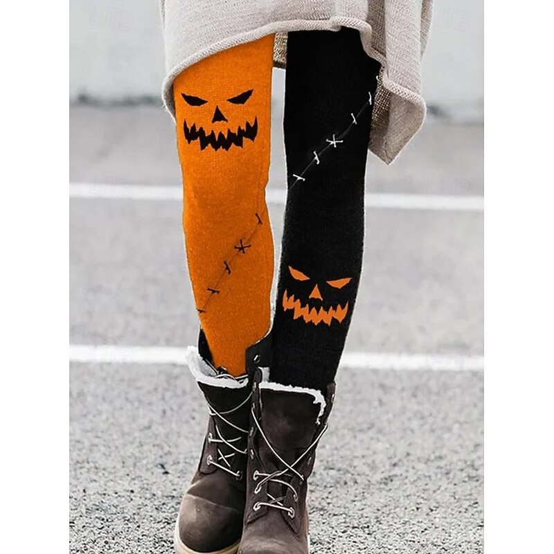 Women's Leggings Vacation Vintage Fashion Full Length High WaistPantsHalloween Graphic Skull Pumpkin Printing Soft Breathable Stretchy Outdoor Vacation Street Violet Black Orange Light Grey Summer - Main Image