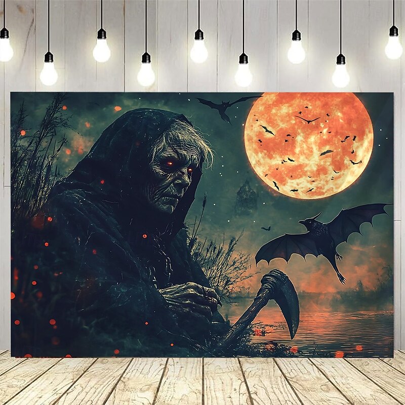 Halloween Backdrop Gothic Grim Reaper Tapestry, Dark Hooded Spirits Wall Hanging, Occult Haunted Room Decor, Creepy 2025 Halloween Wall Art for Bedroom or Living Room2