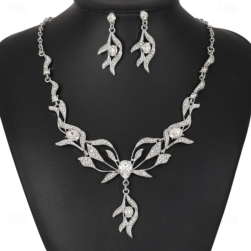 Bridal Jewelry Sets 1 set Zircon Rhinestone Alloy 1 Necklace Earrings Women's Fashion Personalized Luxury Cute Geometrical Leaf Flower irregular Jewelry Set For Wedding Party Party Evening Wear3