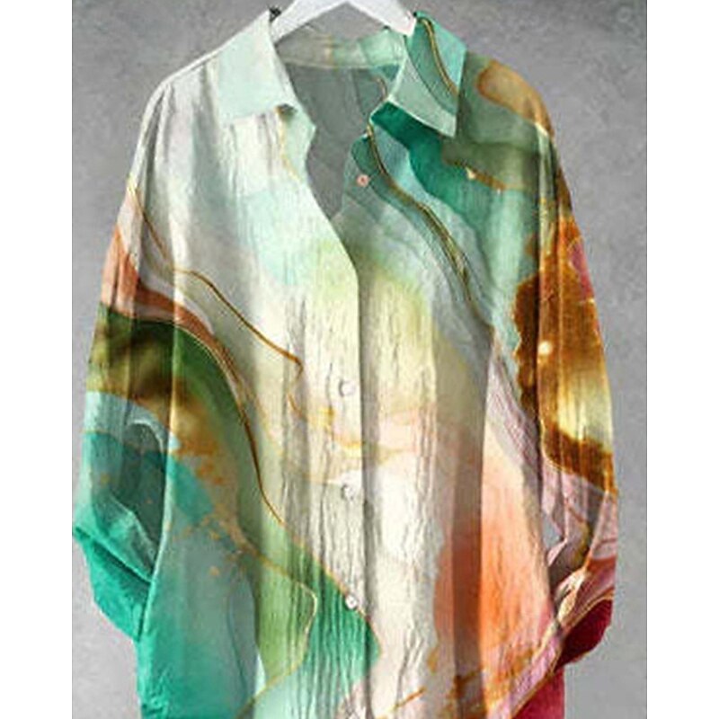 Women's Midi Dress Shirt Dress Casual Dress Fashion Modern Daily Beach Weekend Regular Fit Graphic Long Sleeve Shirt Collar Blue Green Spring Fall3