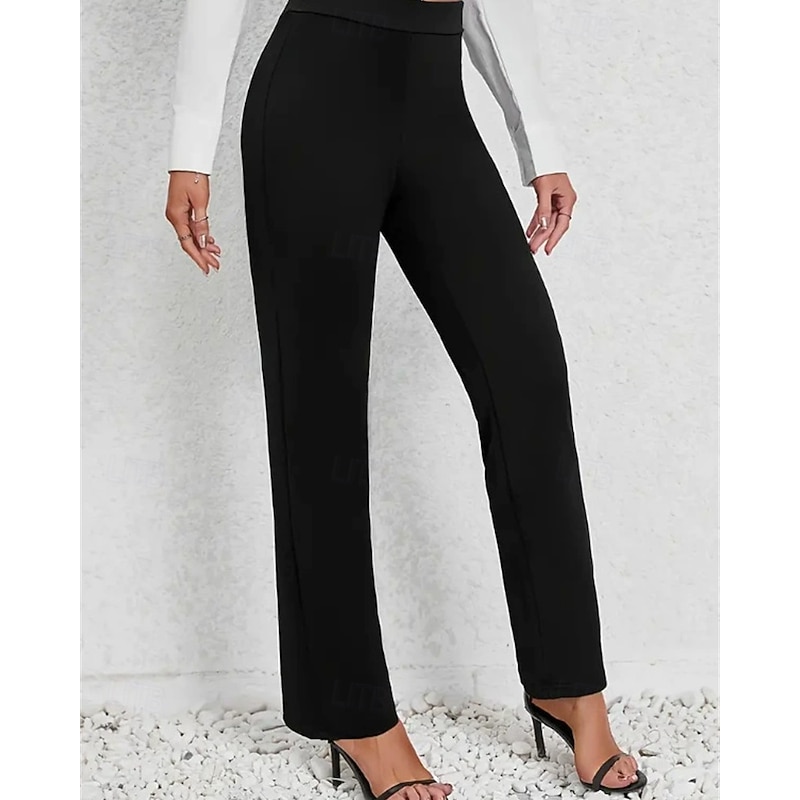 Women's Wide Leg Slacks Streetwear Casual Full Length Natural Plain Elastic Waist Comfortable Street Holiday Daily Wear Navy Black Brown Fall Regular Fit