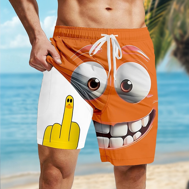 Men's 3D Cartoon Funny Duck Lined Shorts 2 in 1 Board Shorts Swim Shorts Mid Waist Hawaiian Holiday Side Pockets With Compression Liner Elastic Drawstring Waist Designer Clothing Apparel3