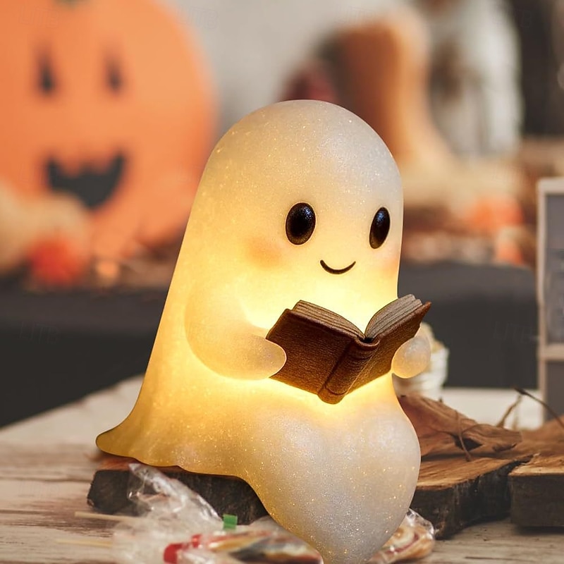 1 Pc 15cm/6 inch Halloween Cute Ghost Reading Decoration Light Dining Table Bedroom Bookshelf Courtyard Desktop Cute Night Light4