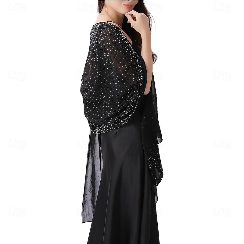 Women Shawls and Wraps for Evening Dresses Sparkly Rhinestone Sheer Chiffon Scarf Shawls Formal Dress Cover3
