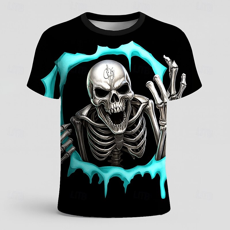 Halloween Men's Skull 3D T Shirt Short Sleeve T shirt 3D Print Crew Neck Shirt Exaggerated Designer Horror Party Street Holiday Red Royal Blue Blue Summer Spring All Seasons Clothing Apparel S M L XL2