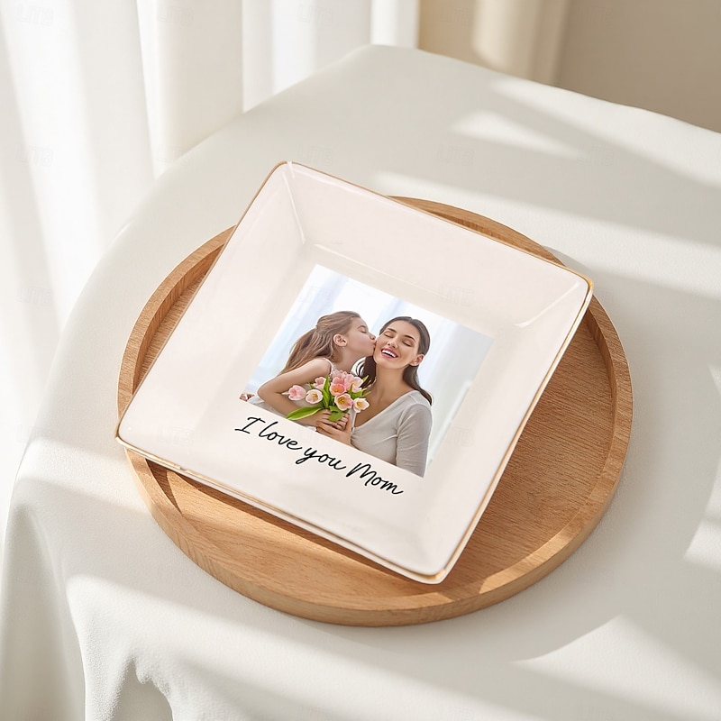 Personalized Photo Jewelry Dish Custom Ceramic Jewelry Tray Christmas Gift for Women Square Trinket Dish, Jewelry Holder for Rings Earrings Necklace2