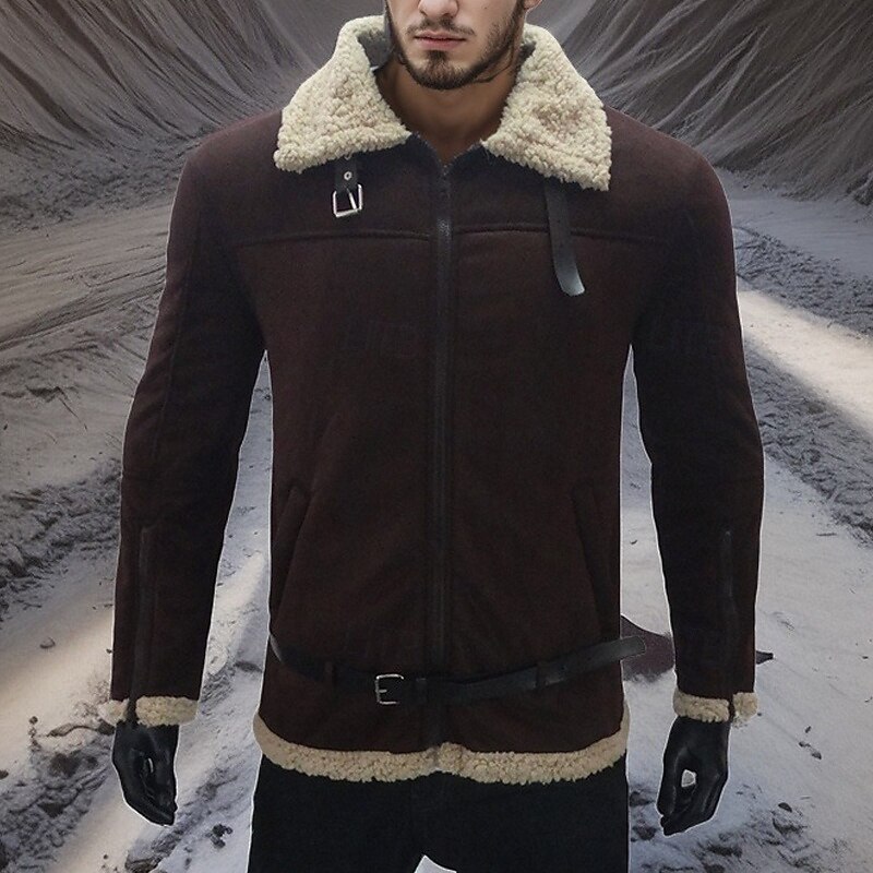 Men's Winter Jacket Sherpa Jacket Vacation Daily Thermal Warm Pocket Fleece Winter Plain Fashion Streetwear Lapel Regular Black Brown Jacket3