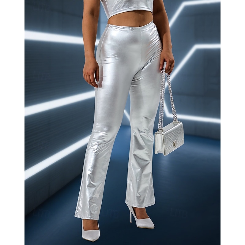 Women's Slacks Cropped Pants Streetwear Casual Ankle-Length High Rise Plain High Cut Comfortable Street Holiday Daily Wear Silver Summer Regular Fit