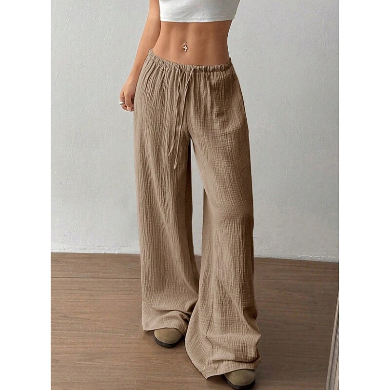 Women's Straight Chino Full Length Medium Waist Camel Wine Apricot Black Summer2